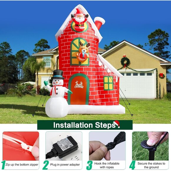 ⚡12FT Christmas Inflatable Castle with Santa Snowman and Reindeer Outdoor Decor - Picture 7 of 7
